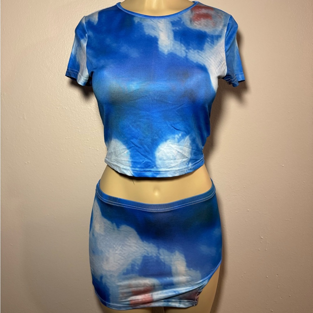 SHEIN Blue Tie-Dye Skirt Set